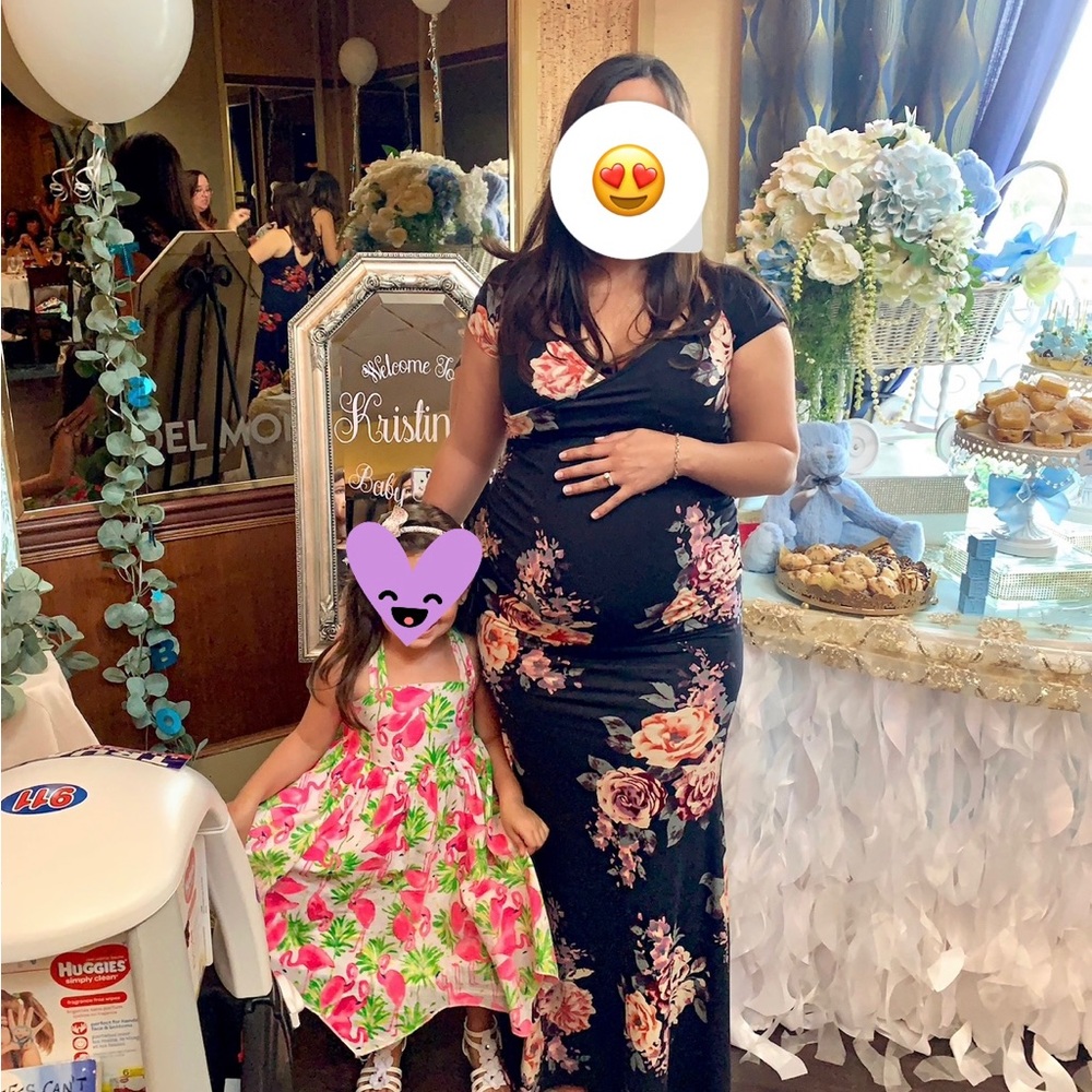 Black Rose Floral Off Shoulder maternity gown